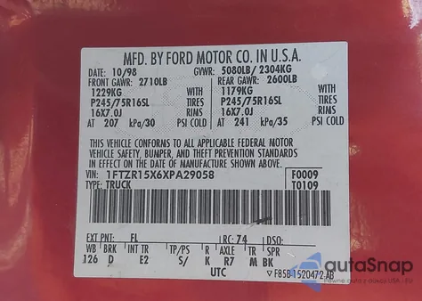 1999 Ford Ranger Xlt z USA, uszkodzony, nr VIN 1FTZR15X6XPA29058